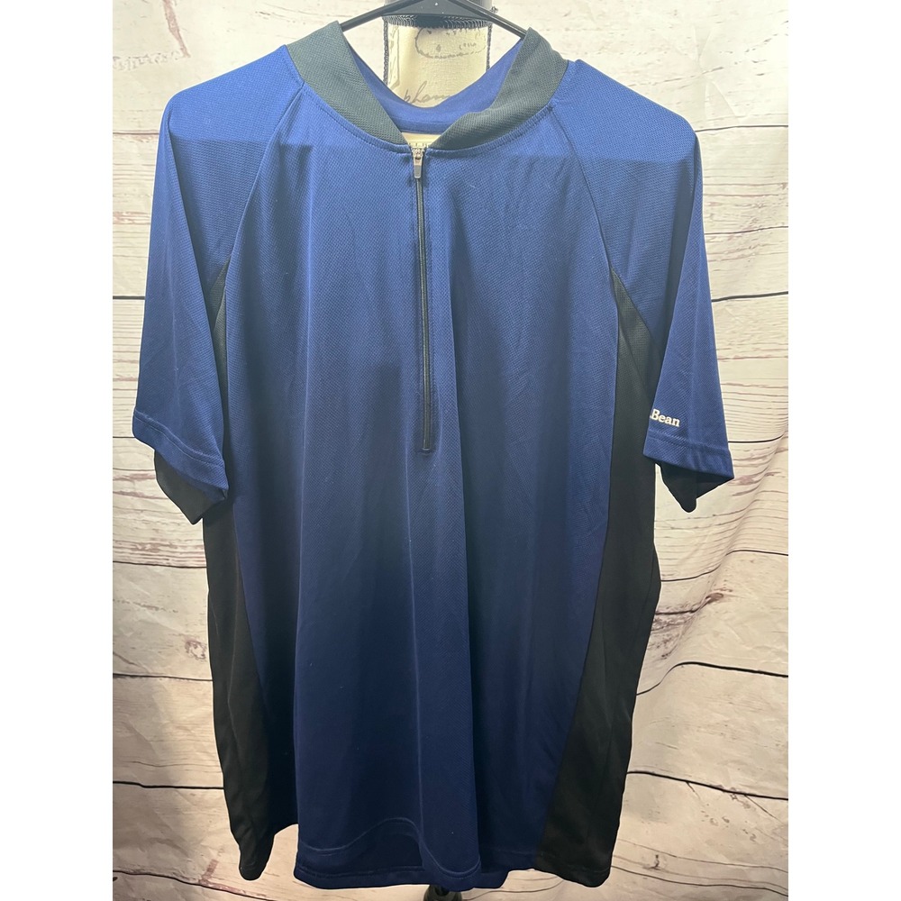 LL Bean Mens XXL Blue Black Half Zip Cycling Jersey‎ OAQC4 Short Sleeve Shirt